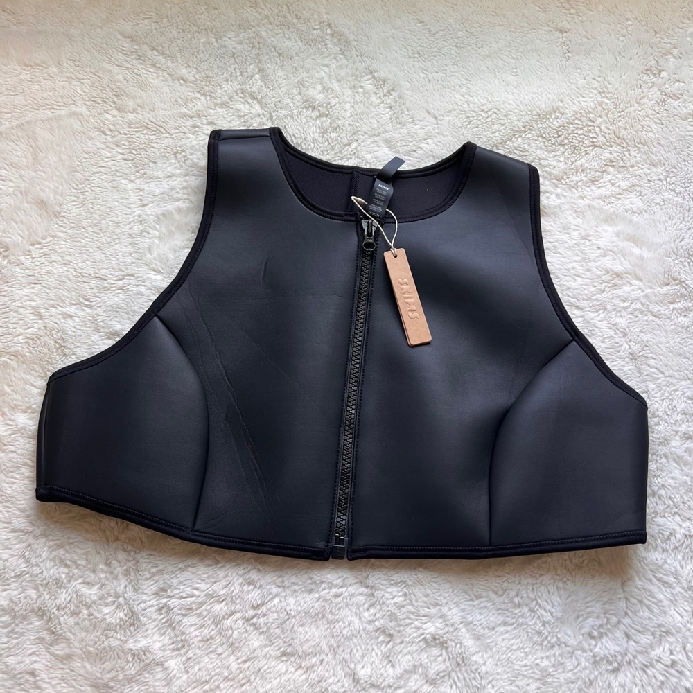 SKIMS Rubberized Scuba Swim High Neck Bikini Top Onyx Black BT-HNK-3160 3X NWT